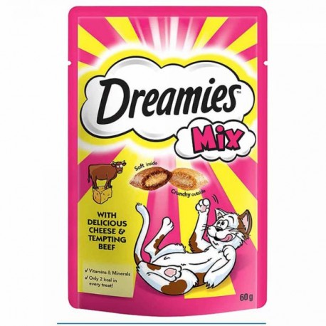 تصویر تشویقی گربه دریمیز با طعم کوشت و پنیر Dreamies Cat Snack with Cheese & Beef وزن 60 گرم